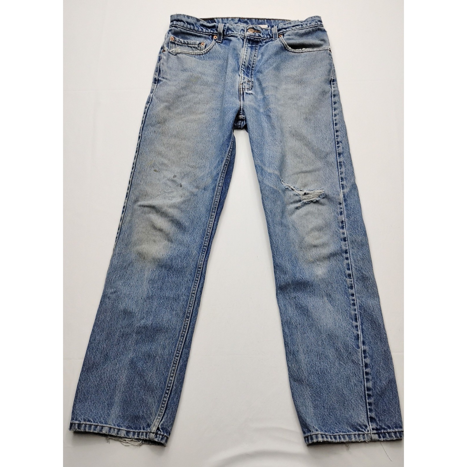 Levi's 505 Men's Straight Leg Stretch Denim Blue Jeans 34x32 Distressed Grunge